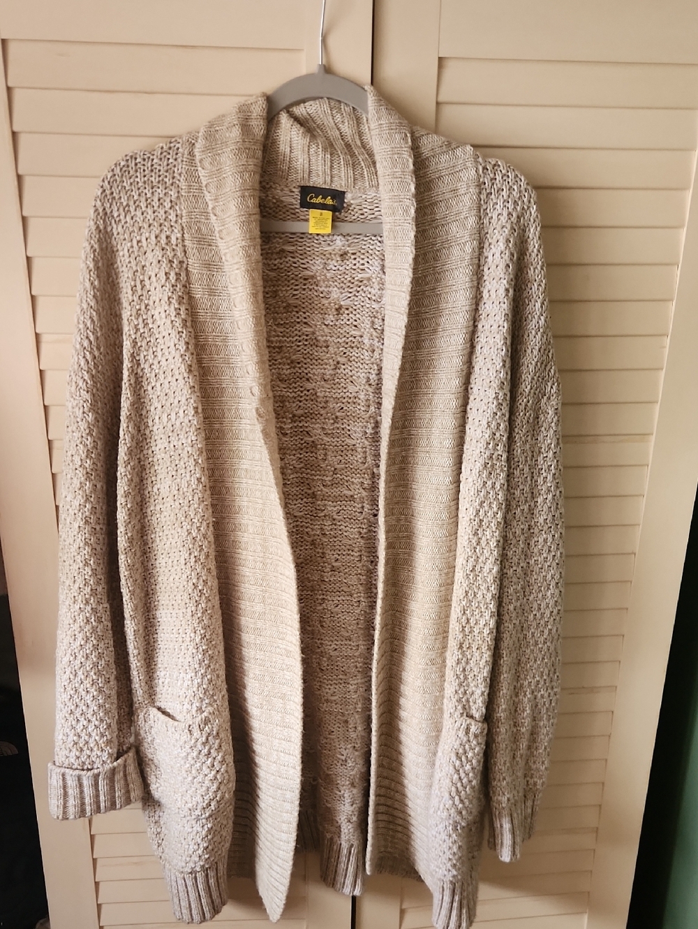 Cabela's Beige Open-Front Shawl Collar Knit Cardigan